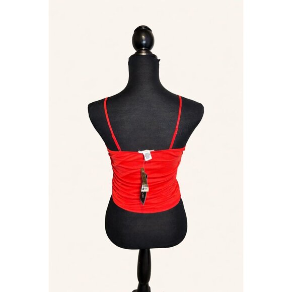 Red Ruched Mesh Cami Top Size M - Picture 2 of 5